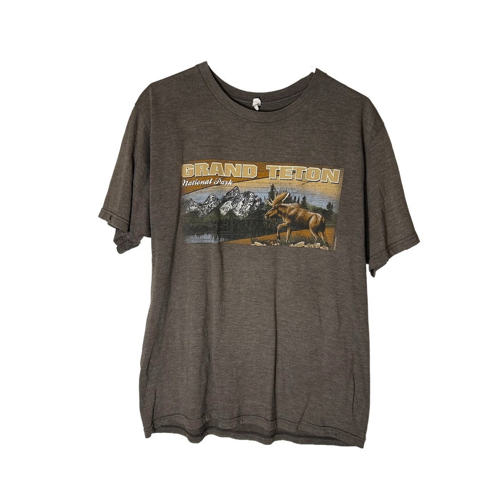 VTG Grand Teton National Park Moose Graphic T Shirt Mens Brown Outdoor Adventure